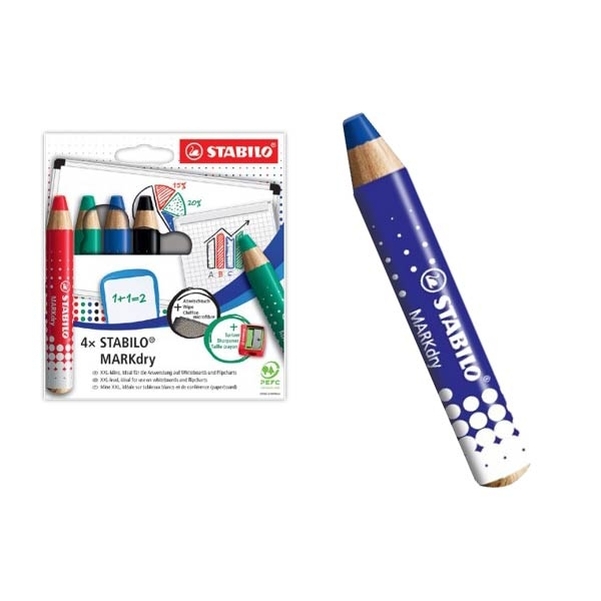 Etui 4 Crayons MARKdry avec taille crayon et chiffonnette