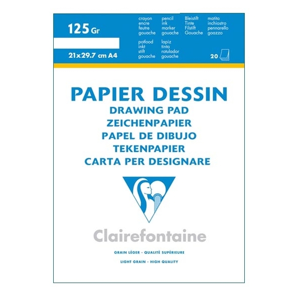 Bloc 20 feuilles dessin à grain Clairefontaine A4 125g blanches