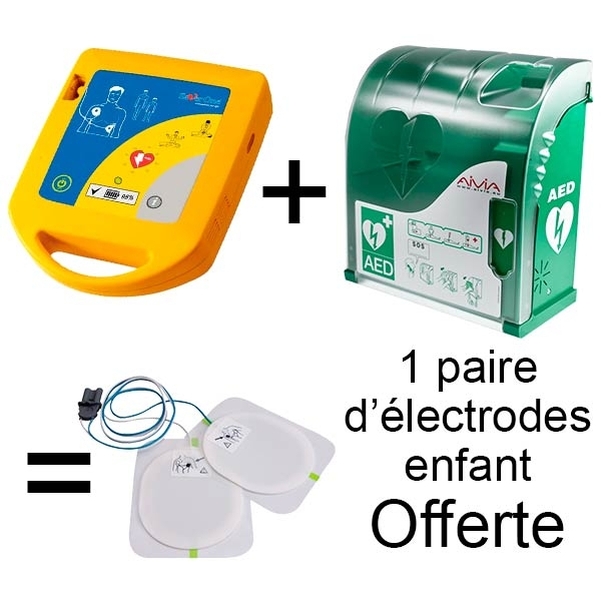 Pack 1 défibrillateur et 1 armoire extérieure achetés = 1 paire d'électrodes enfant offertes
