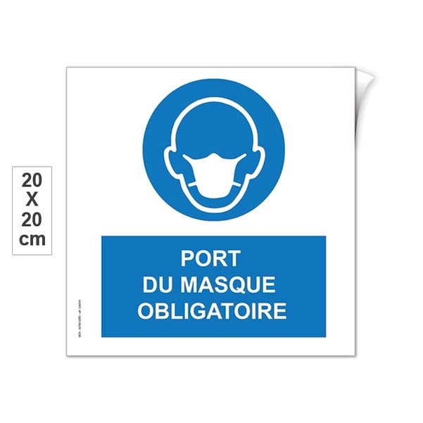 Plaque adhésive "Masque Obligatoire" 20x20cm
