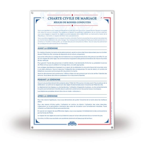 Plaque Charte civile de mariage A3