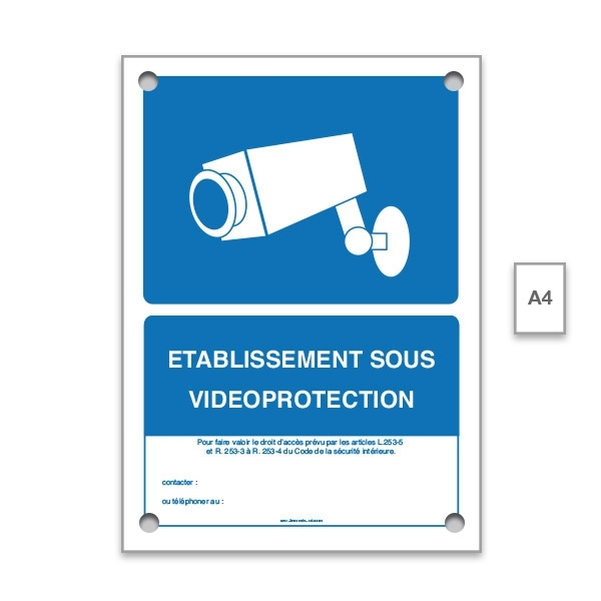 Plaque PVC A4 " Etablissement sous vidéoprotection "