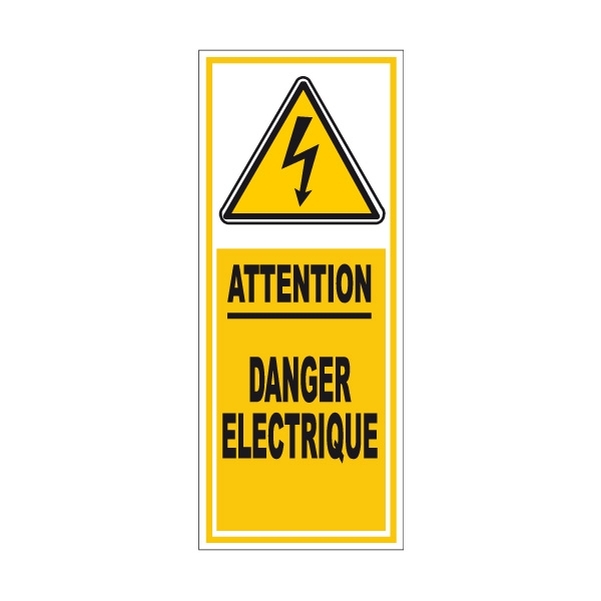 Plaque adhésive 10x25 cm " Attention Danger Electrique "