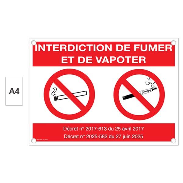 Plaque PVC A4 - Interdiction de fumer et de vapoter avec les décrets