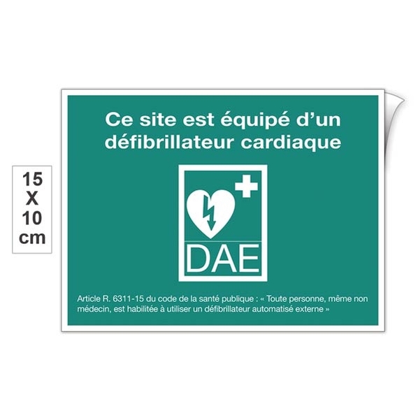 Plaque adhésive PVC Site équipé d'un DAE  - 15x10 cm