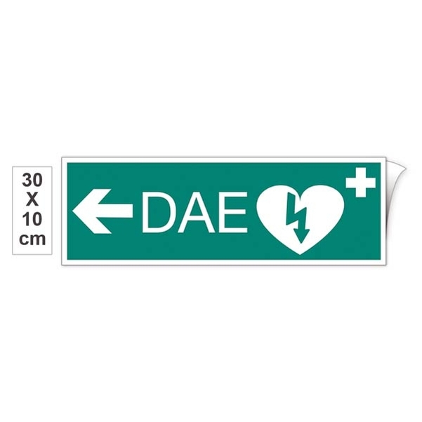 Plaque adhésive DAE en PVC 30x10 cm - Flèche à gauche
