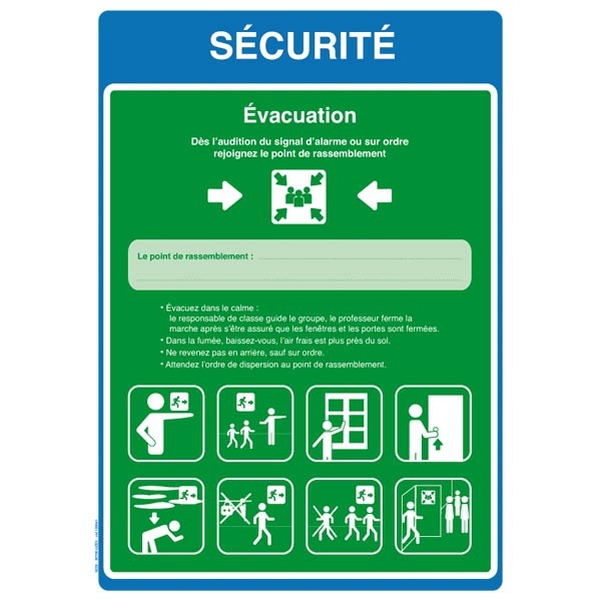 Plaque adhésive A4 Consignes d'évacuation - Version 1