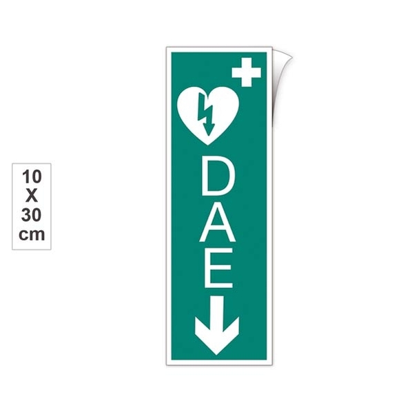 Plaque adhésive DAE en PVC 10x30 cm - Flèche en bas