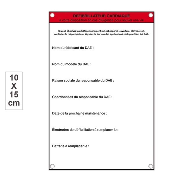 Etiquette de maintenance  en PVC pour DAE 10 x 15 cm