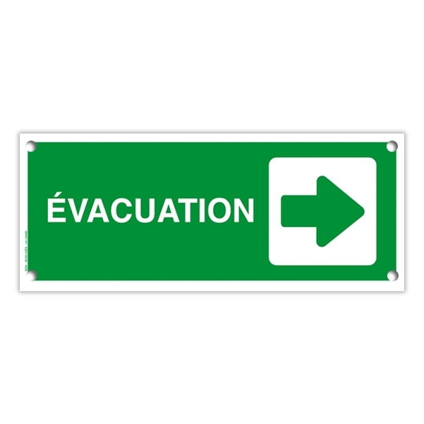 Plaque PVC 25x10 cm " Evacuation avec flèche à droite "