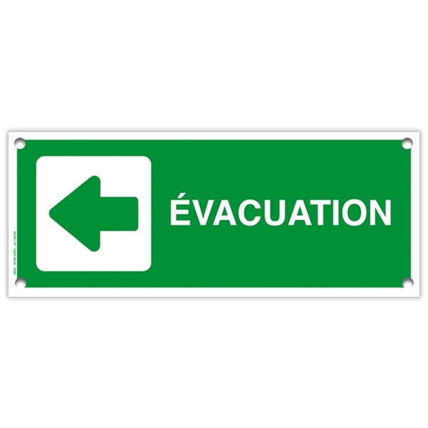 Plaque PVC 25x10 cm " Evacuation avec flèche à gauche "