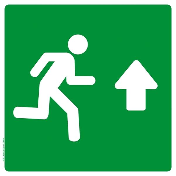 Pictogramme PVC 20x20 cm " Sortie de secours avec flèche vers le haut "