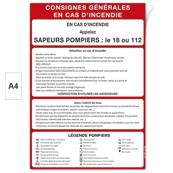 Plaque adhésive de Consignes en cas d'incendie