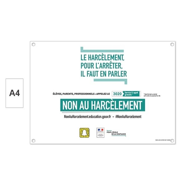 Plaque PVC pour agir contre le harcèlement à l'école A4