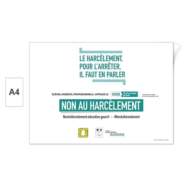 Plaque adhésive pour agir contre le harcèlement à l'école A4