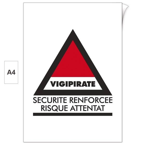 Plaque adhésive A4 " Plan Vigipirate Alerte Attentat "