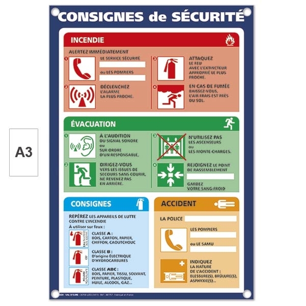 Plaque A3 PVC Consignes de Sécurité