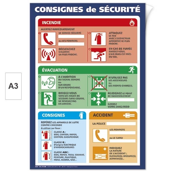 Plaque adhésive A3 Consignes de Sécurité