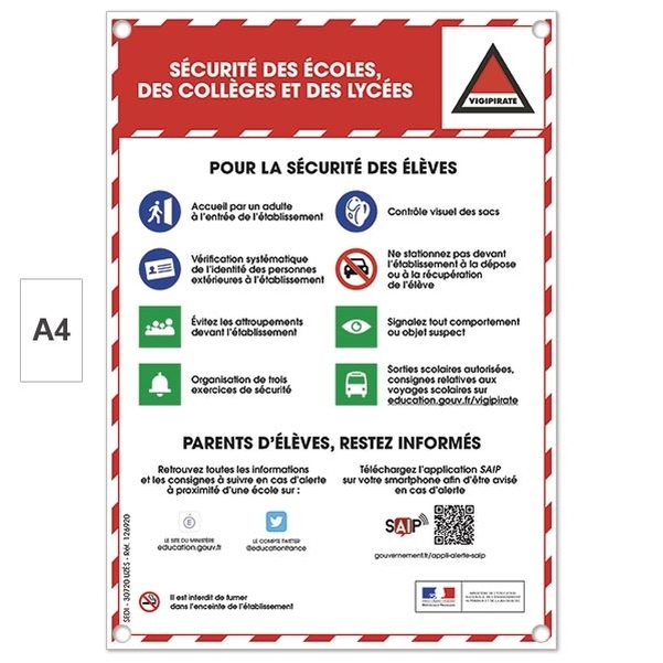 Plaque PVC A4 " Consignes Plan Vigipirate "