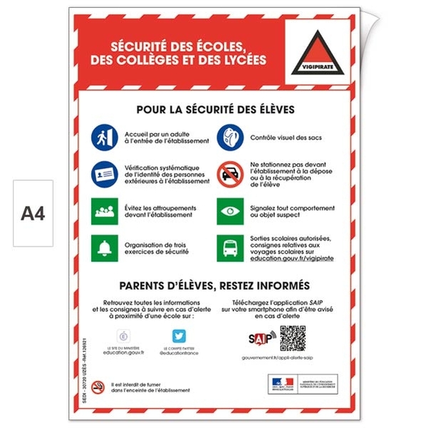 Plaque adhésive A4 " Consignes Plan Vigipirate "