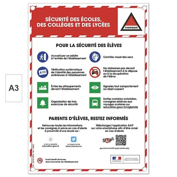 Plaque PVC A3 " Consignes Plan Vigipirate "