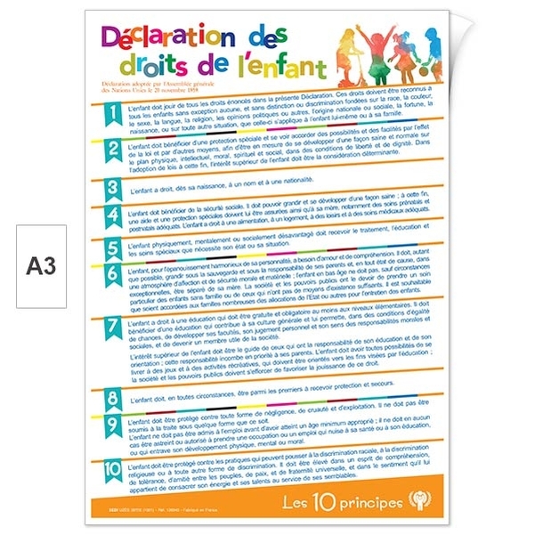 Plaque adhésive A3 ép.5 mm - Déclaration des droits de l'enfant