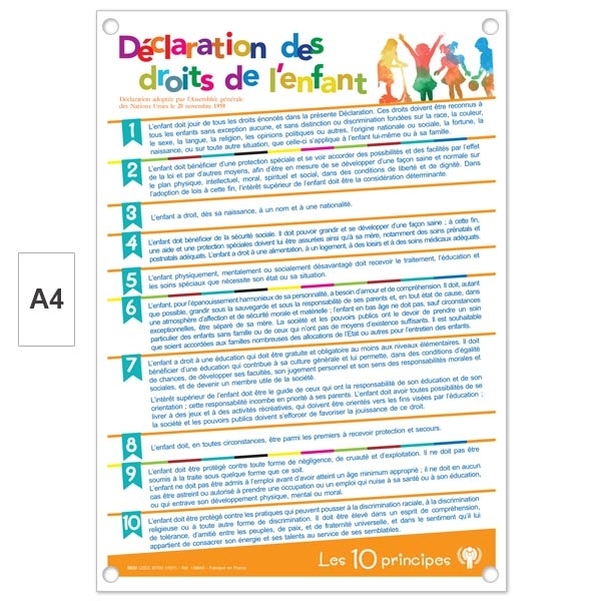 Plaque PVC A4 - Déclaration des droits de l'enfant