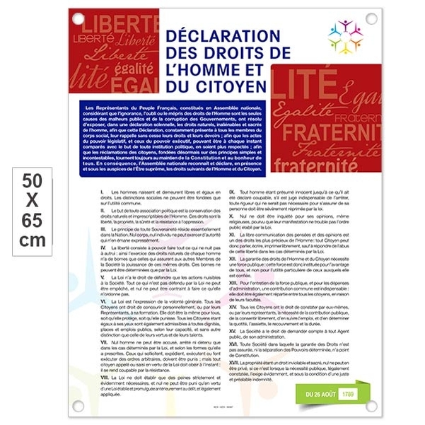 Plaque PVC 50x65 cm - Déclaration de droits de l'homme et du citoyen