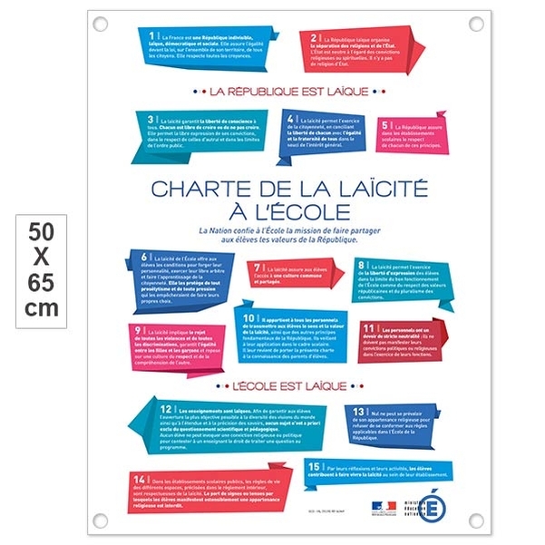Plaque PVC 50x65 cm - Charte de la laïcité à l'école