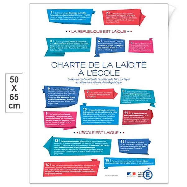 Plaque adhésive 5 mm 50x65 cm- Charte de la laïcité à l'école
