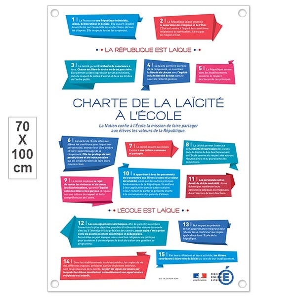 Plaque PVC 70x100 cm - Charte de la laïcité à l'école