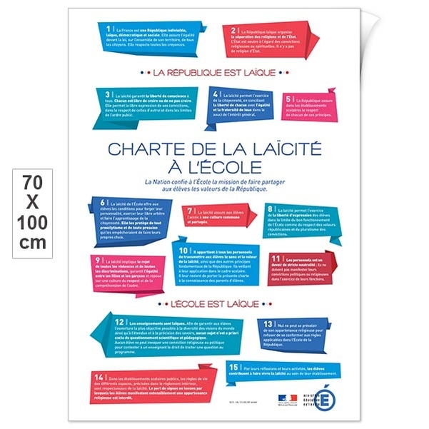 Plaque adhésive 10 mm 70x100 cm - Charte de la laïcité à l'école
