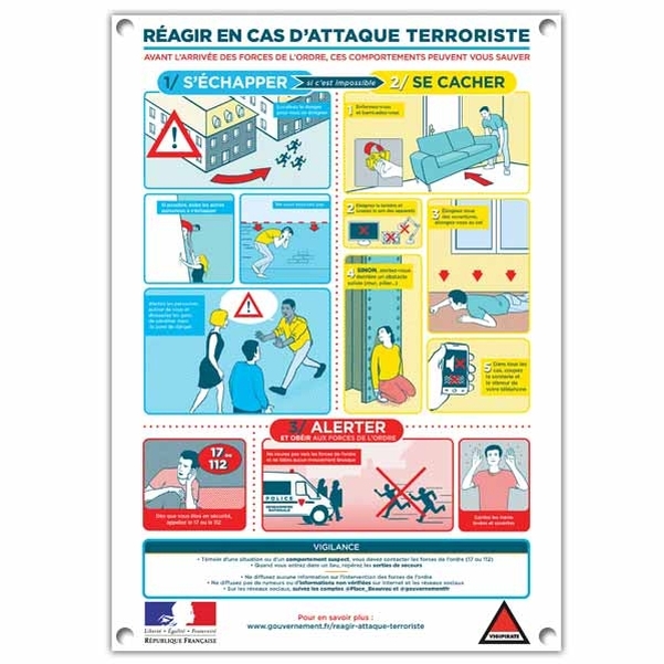 Plaque PVC A3 " Réagir en cas d'attaque terroriste "