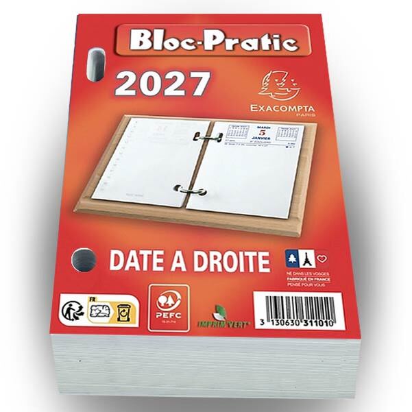 Bloc éphéméride Date à droite - Année 2027