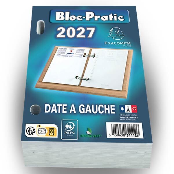 Bloc éphéméride Date à gauche - Année 2027