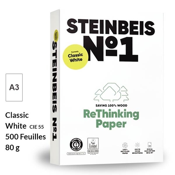 Ramette Papier blanc 100% Recyclé A3 - 80g - STEINBEIS N°1