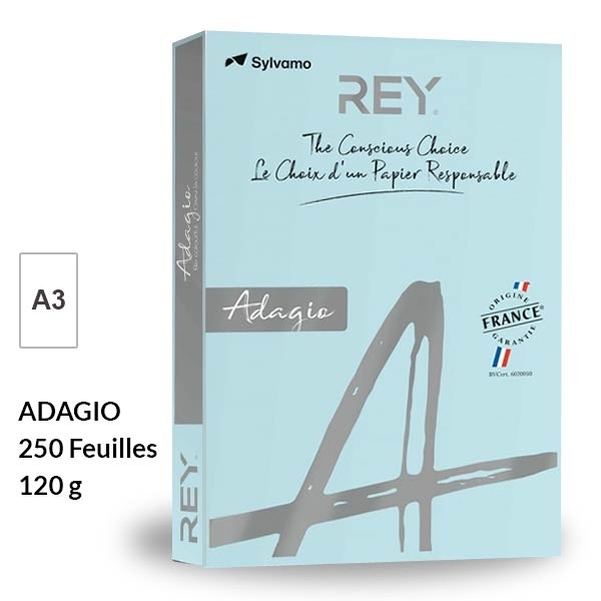 Ramette papier BLEU PASTEL A3 120g - REY Adagio
