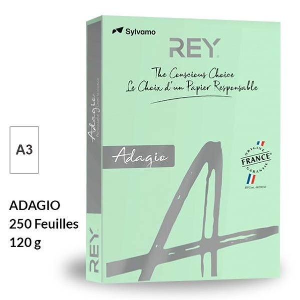 Ramette papier VERT PASTEL A3 120g - REY Adagio