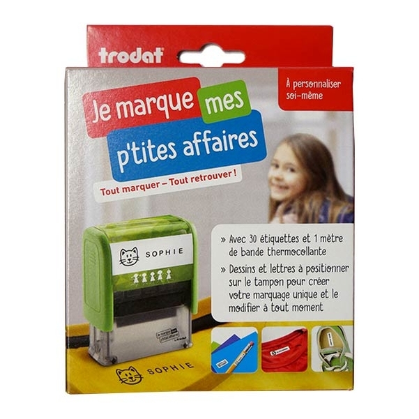KIT Trodat "Je marque mes p'tites affaires" - Personnalisation plaque de lettre