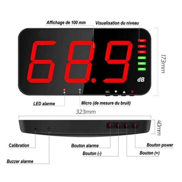 Sonomètre afficheur LED numérique Bargraph - Alarme LED - Buzzer - Vignette 2