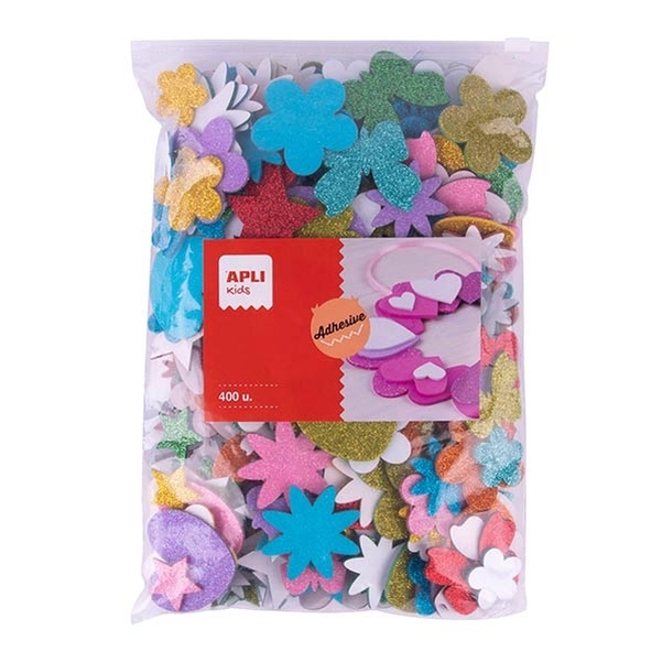 Formes adhésives en mousse EVA avec paillettes - Format MAXI