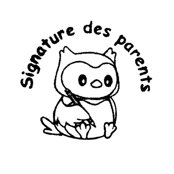Timbre automatique ROND HIBOU "signature des parents"