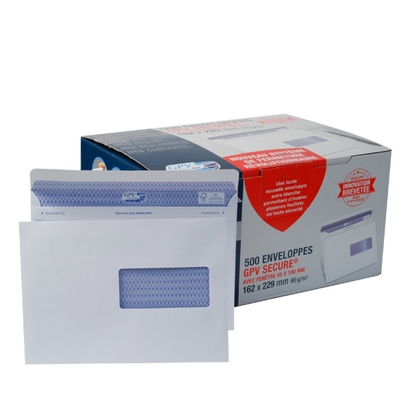 500 enveloppes avec fenêtre sécurisées 162x229mm GPV SECURE®