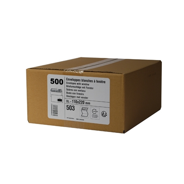 500 Enveloppes DL blanches 80g avec fenêtre 35x100 mm