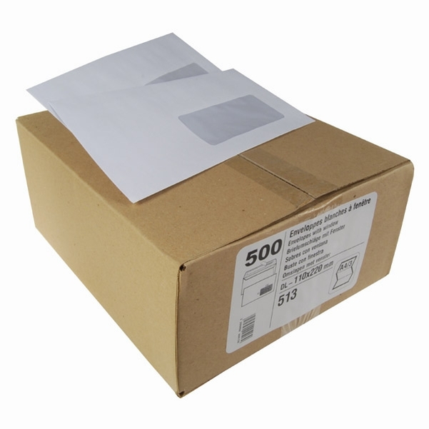 500 enveloppes DL blanches 80g avec fenêtre 45x100mm