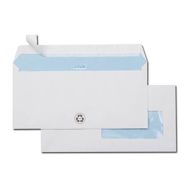 500 Enveloppes DL blanches recyclées 80g avec fenêtre 45x100 mm