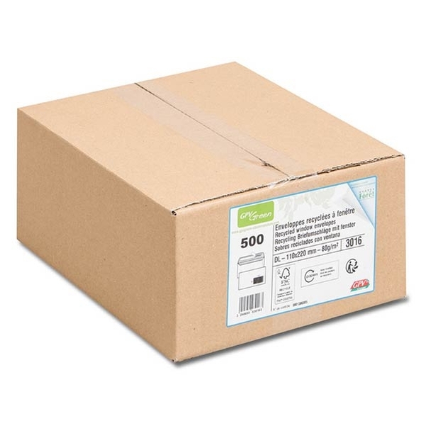 500 Enveloppes DL blanches recyclées 80g avec fenêtre 45x100 mm - Vignette 2