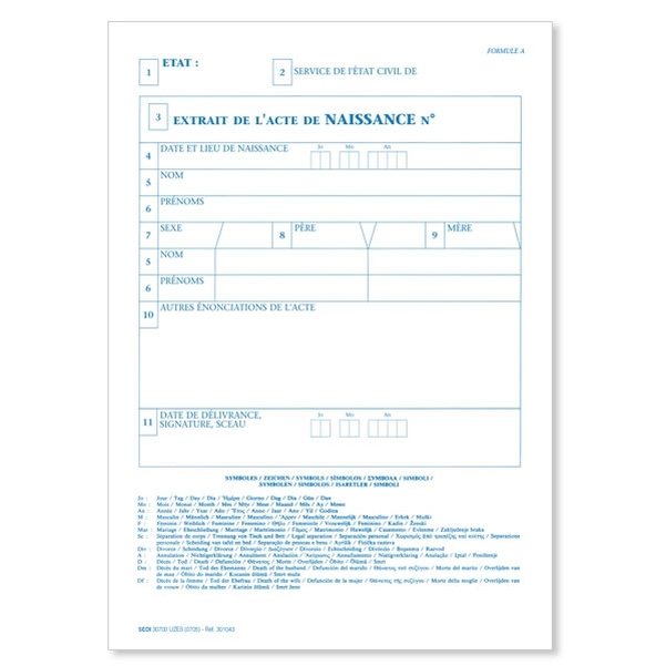 Extrait de naissance formule A pour les étrangers