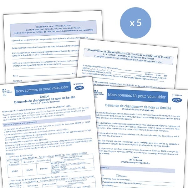 Pack de 5 exemplaires pour changement de nom de famille