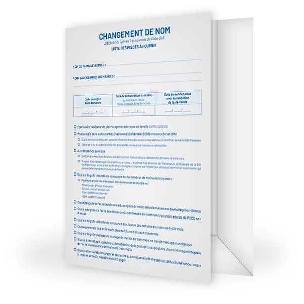 Chemise des pièces annexes pour changement de nom de famille